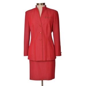 100% Authentic Vintage ESCADA Red Wool Skirt Suit Size 40 US 10
